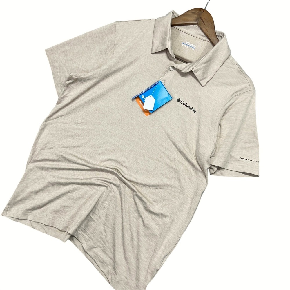 Columbia Lakefront Trail II Polo Mens Medium Tan Omni-Wick Active Fit XO0949-278